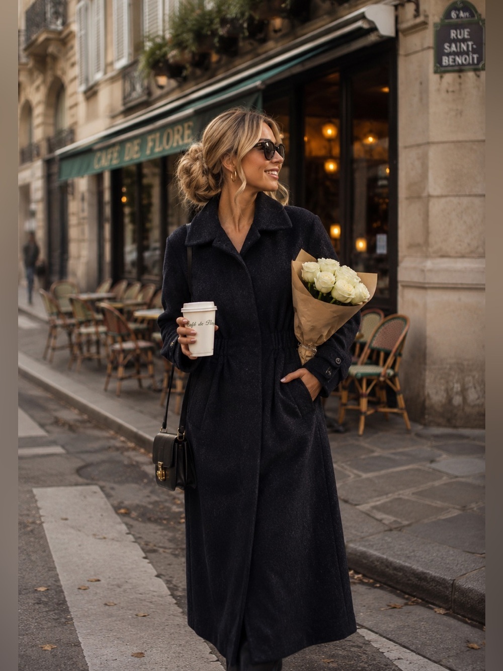 ba&sh Black Lagos Wool Blend Long Coat XS Parisian Minimalist Coat